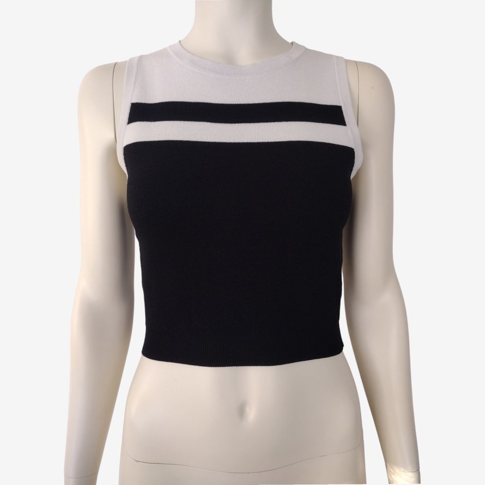 Forever 21 Black White Color Block Sleeveless Smooth Knit Cropped Top S